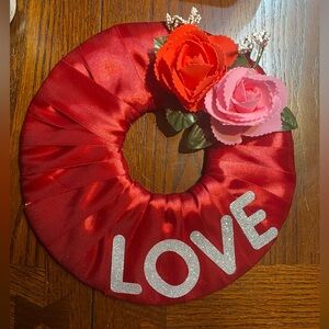 Red Wreath with Roses and Love Lettering